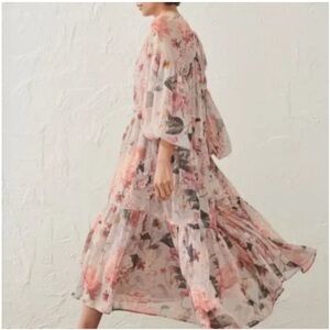 NWOT H&M Conscious Floral Chiffon Maxi Dress in Light Pink sz L